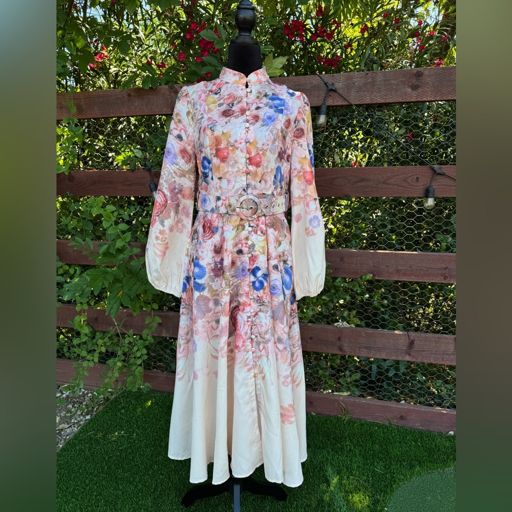 Commense Floral Long Sleeve Maxi Dress in Floral-BELT INCLUDED